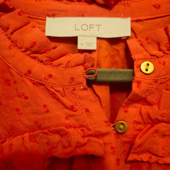 LOFT Ruffle Peasant Blouse | Bright Orange | Size M - Picture 4 of 4